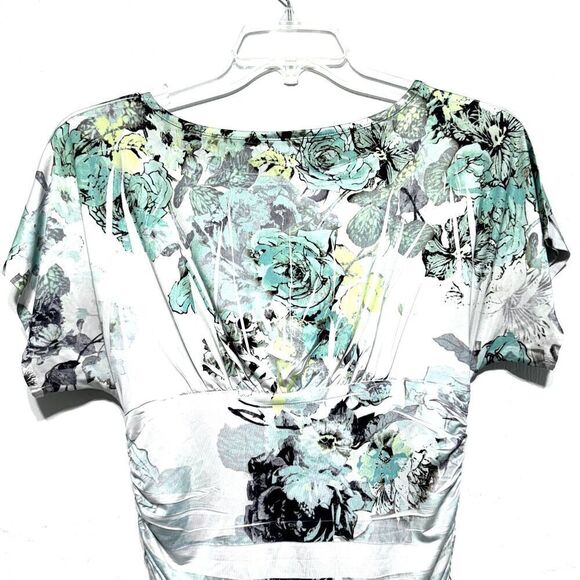 Byline Byer Blouse Short Sleeve Floral Watercolor Print White Womens sz Large - Picture 7 of 8